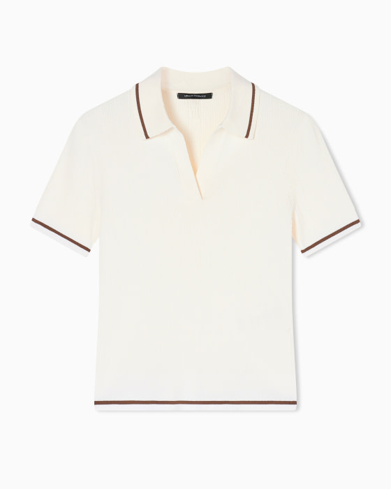 ARMANI EXCHANGE polo en canalé blanco con vivos  en marrón - 1