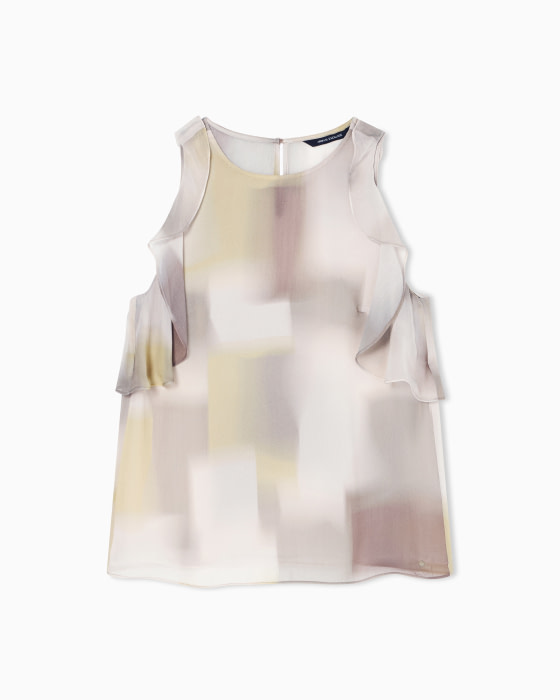 ARMANI EXCHANGE top s/m estampado amarillo y  marrón con volante - 4