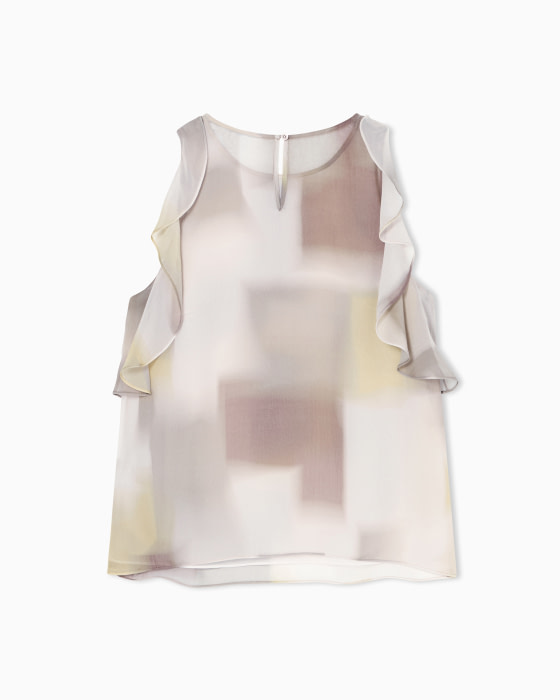 ARMANI EXCHANGE top s/m estampado amarillo y  marrón con volante - 5