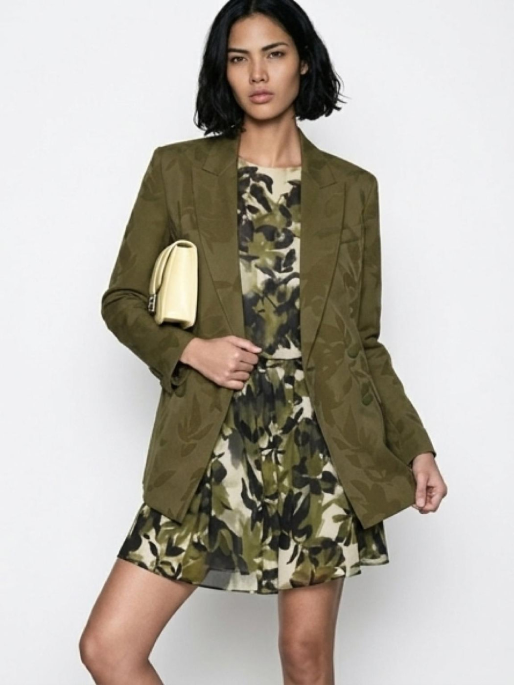 ARMANI EXCHANGE blazer endamascado hojas color  caqui