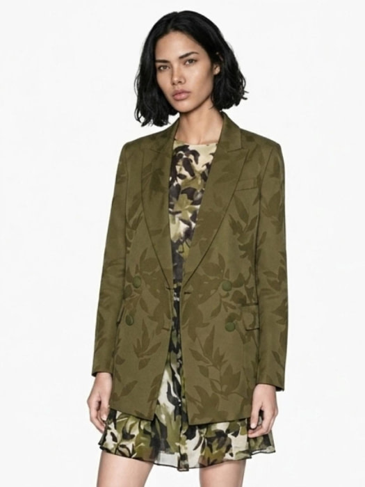 ARMANI EXCHANGE blazer endamascado hojas color  caqui - 3