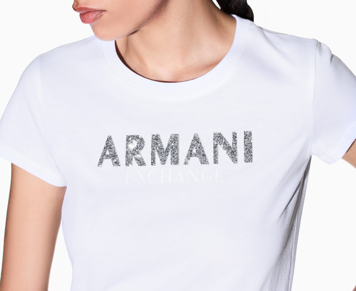ARMANI EXCHANGE camiseta manga corta blanca con logo en strass - 1