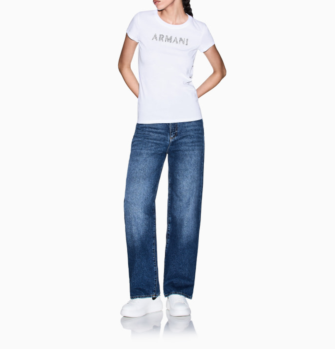 ARMANI EXCHANGE camiseta manga corta blanca con logo en strass - 2