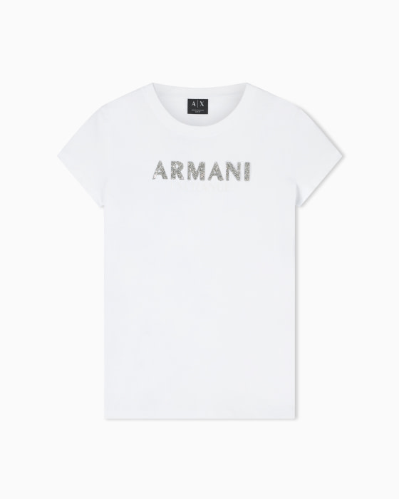 ARMANI EXCHANGE camiseta manga corta blanca con logo en strass - 3