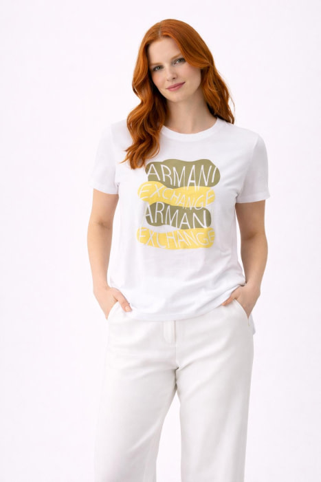 ARMANI EXCHANGE camiseta manga corta blanca con logo amarillo y caqui - 1