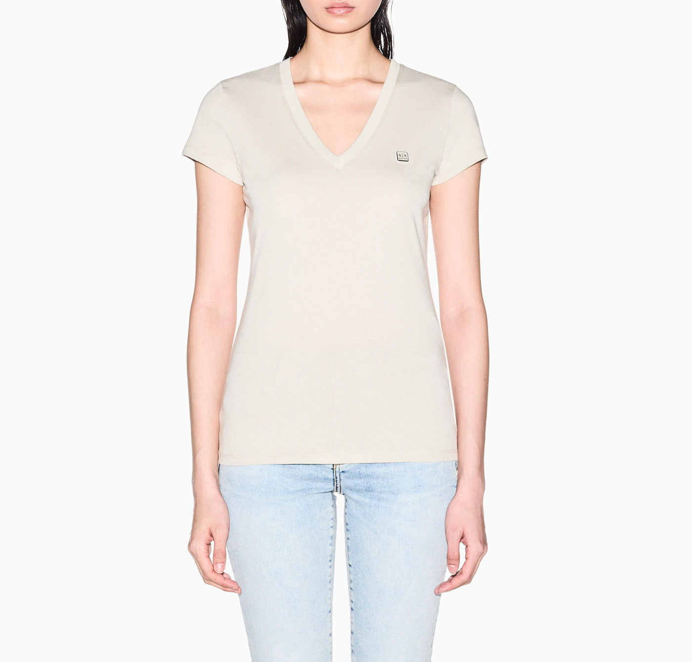 ARMANI EXCHANGE camiseta manga corta con escote pico beige