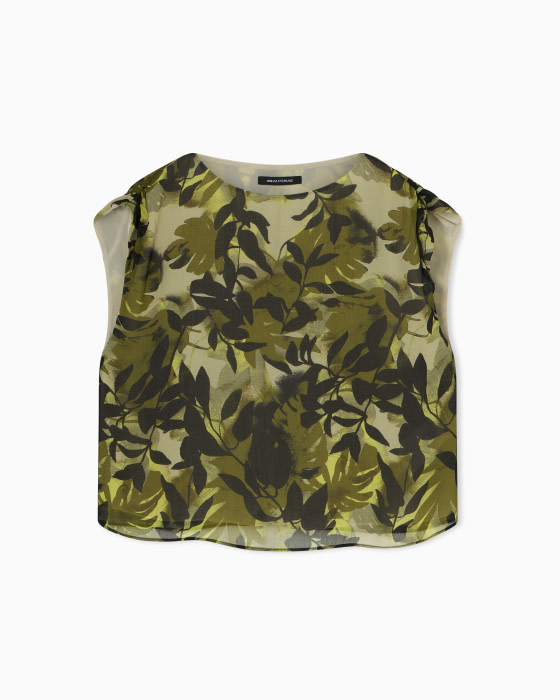 ARMANI EXCHANGE top sin mangas en seda estampado  floral en verdes - 8