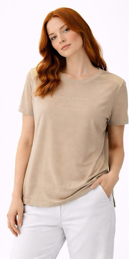 ARMANI EXCHANGE camiseta combinada beige con  estampado marrón y amarillo