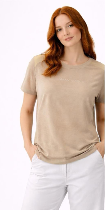 ARMANI EXCHANGE camiseta combinada beige con  estampado marrón y amarillo - 2