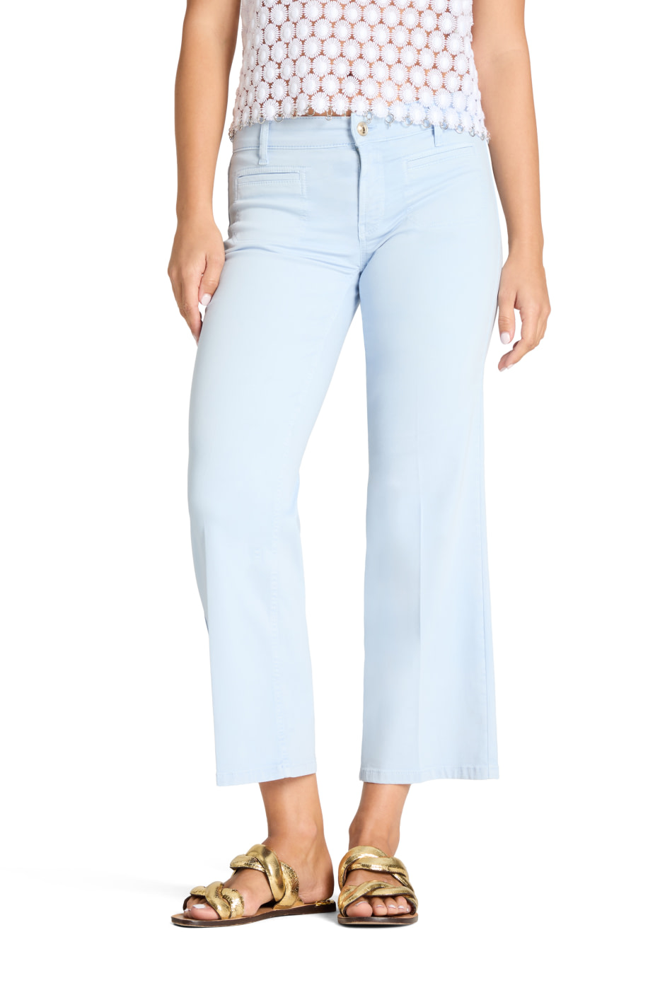 CAMBIO pantalón elástico con bolsillo plastrón  color azul cielo