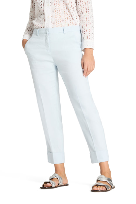 CAMBIO pantalón capri en lino con vuelta color  azul cielo