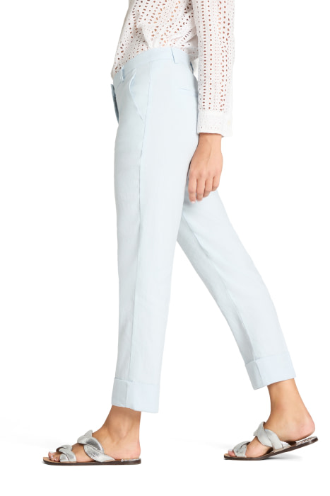 CAMBIO pantalón capri en lino con vuelta color  azul cielo - 3