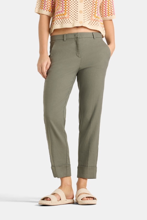 CAMBIO pantalón capri en lino con vuelta color  caqui