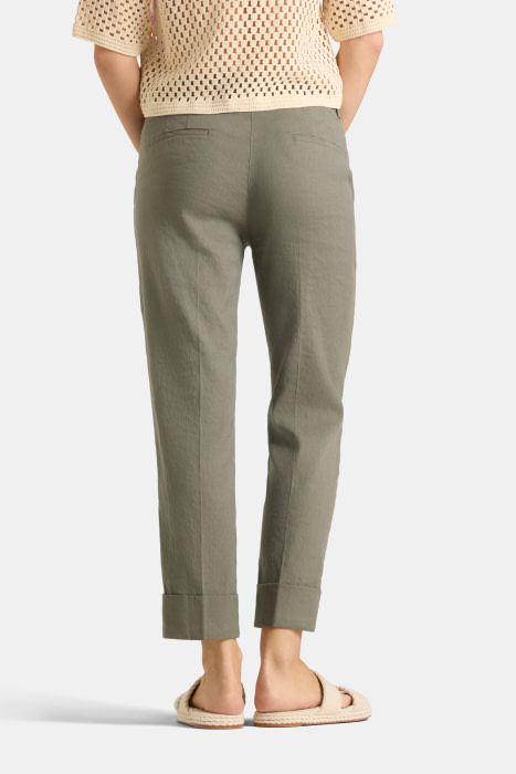 CAMBIO pantalón capri en lino con vuelta color  caqui - 2