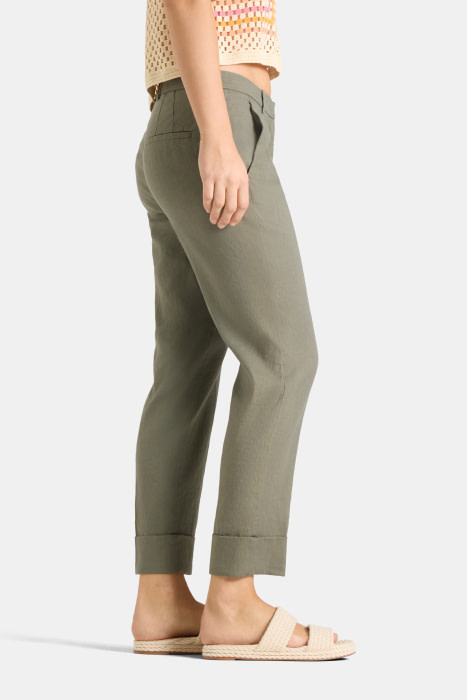 CAMBIO pantalón capri en lino con vuelta color  caqui - 3