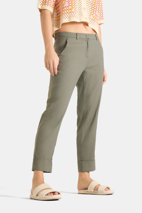 CAMBIO pantalón capri en lino con vuelta color  caqui - 4