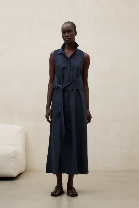 ECOALF vestido largo en popelín color azul marino - 3