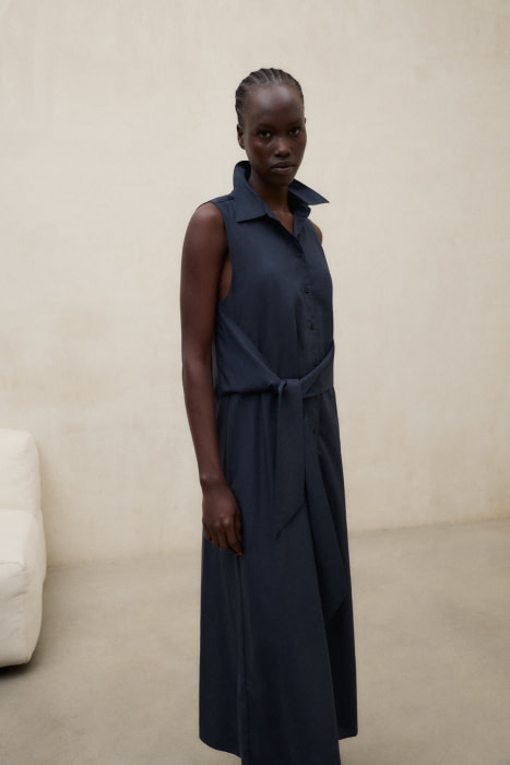 ECOALF vestido largo en popelín color azul marino - 5