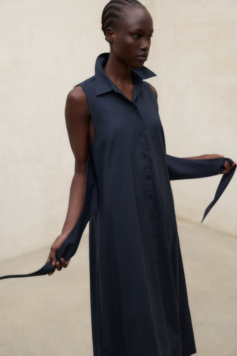 ECOALF vestido largo en popelín color azul marino - 6