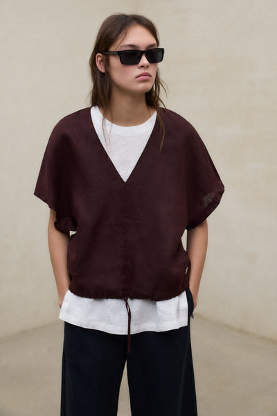 ECOALF camisa frunzida en lino color negro - 2