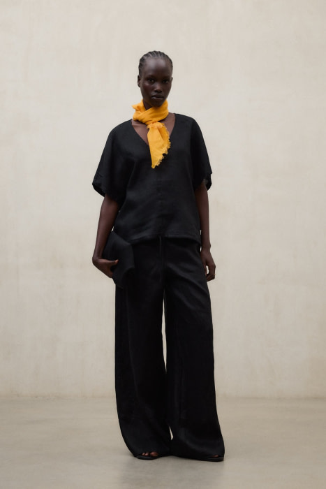 ECOALF camisa frunzida en lino color negro - 6