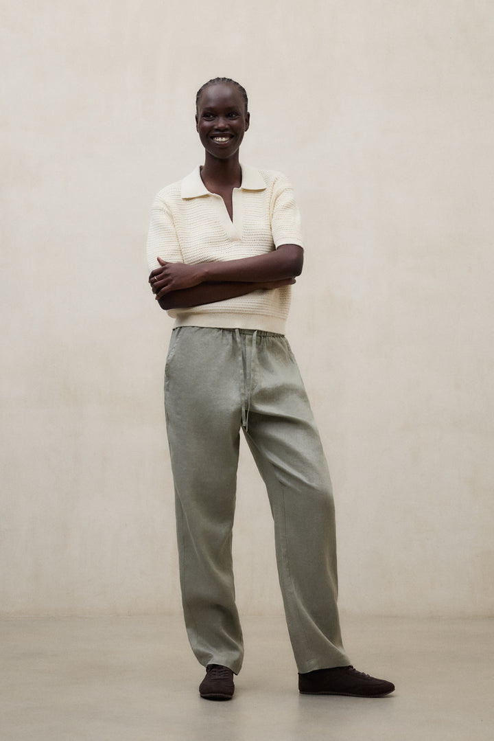 ECOALF pantalón lino color caqui