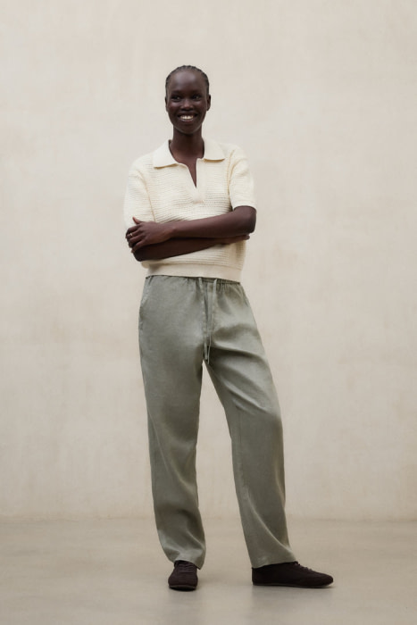 ECOALF pantalón lino color caqui