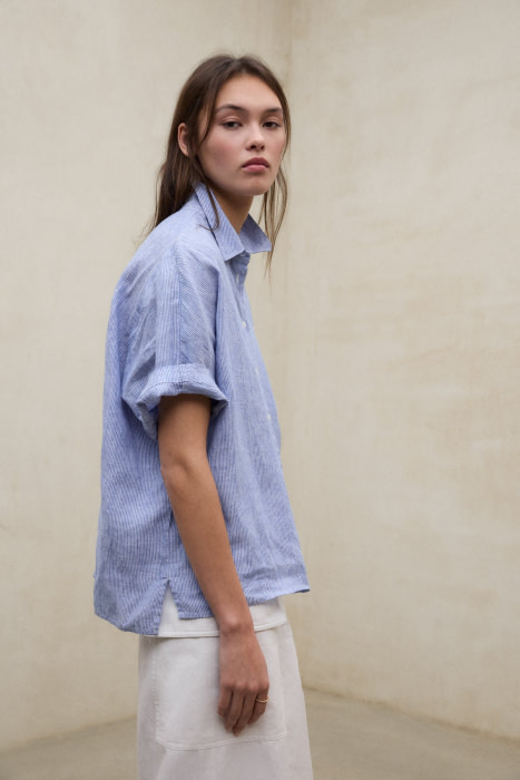 ECOALF camisa m/c lino en rayas color azul/blanco - 4