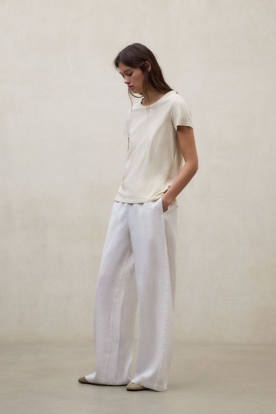 ECOALF pantalón ancho en lino color blanco
