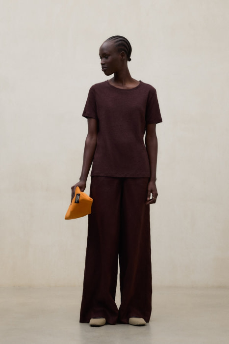 ECOALF pantalón ancho en lino color marrón