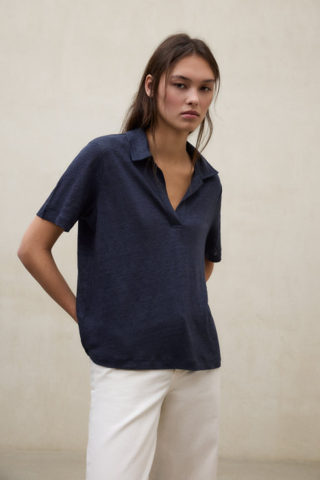 ECOALF polo m/c en lino color azul