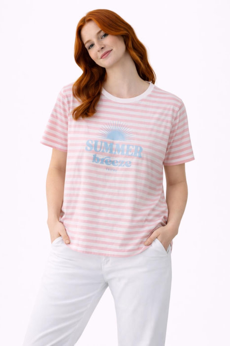 FRIEDA&FREDDIES camiseta m/c rayas rosa y blanco "SUMMER BREEZE"