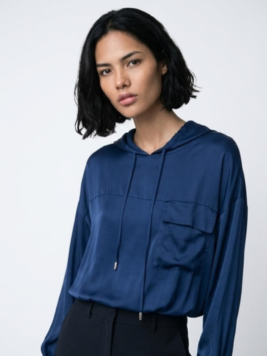 FRACOMINA camisa en raso con capucha azul - 2