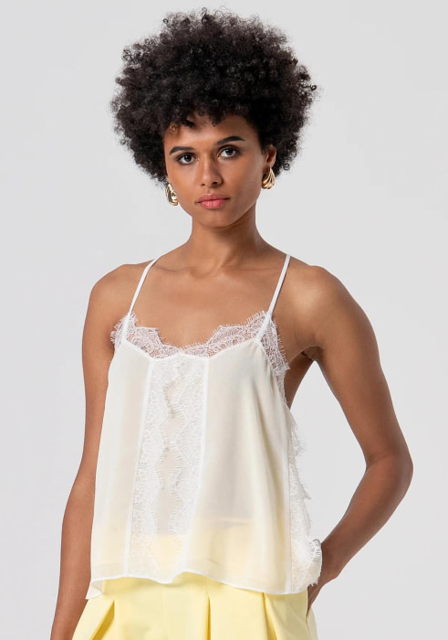 FRACOMINA top en tirantes blanco y amarillo con  encaje - 1