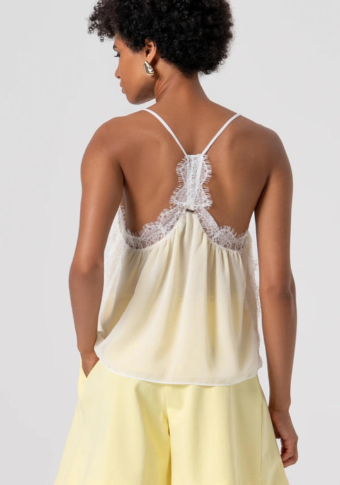 FRACOMINA top en tirantes blanco y amarillo con  encaje - 3