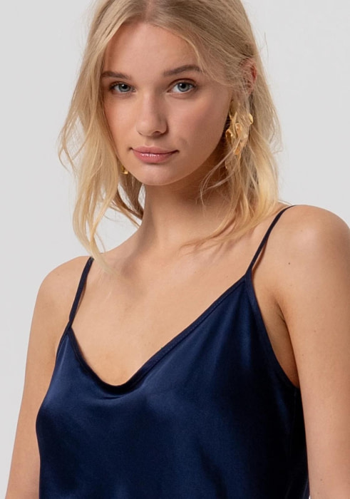 FRACOMINA top lencero en raso color azul marino - 2
