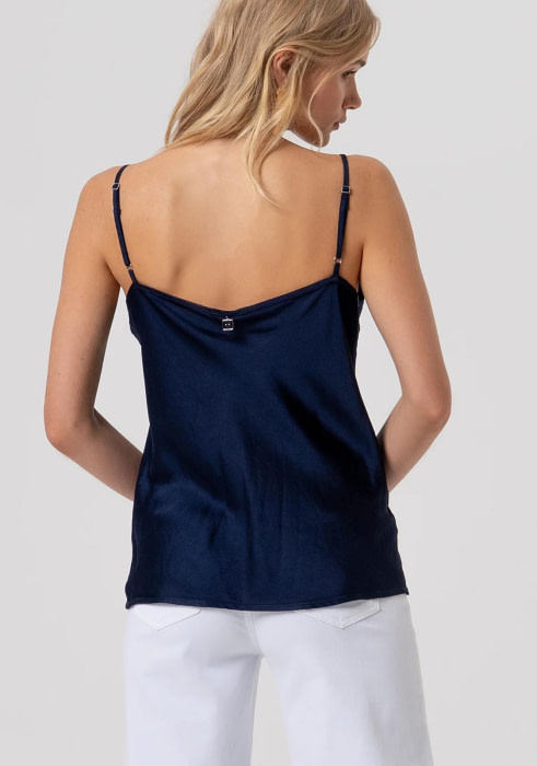 FRACOMINA top lencero en raso color azul marino - 3