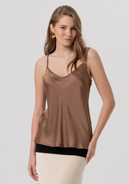 FRACOMINA top lencero en raso color cacao - 2