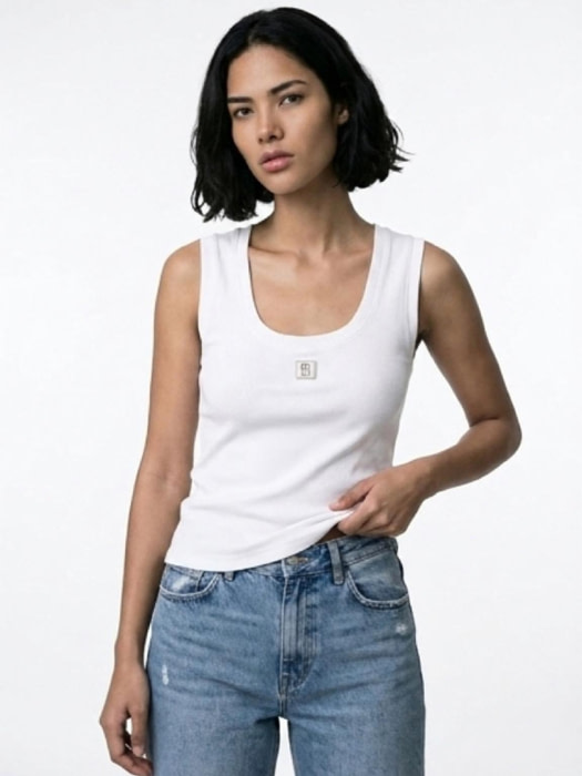 FRACOMINA camiseta s/m básica canalé color blanco