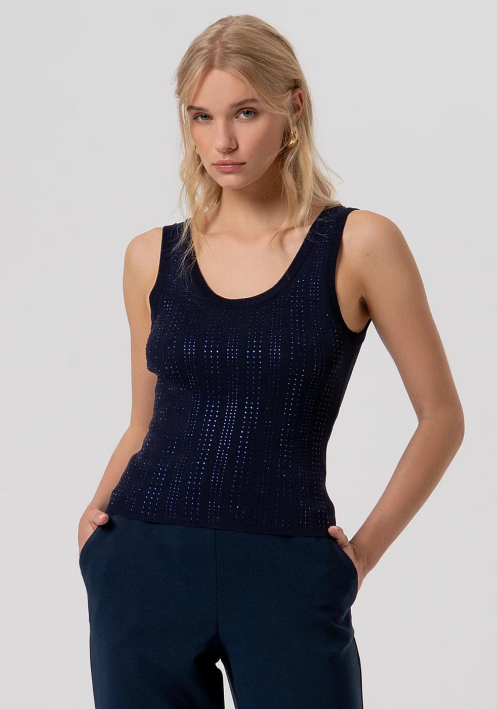 FRACOMINA top strass tirantes color azul marino