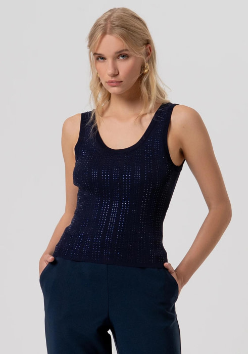FRACOMINA top strass tirantes color azul marino - 1