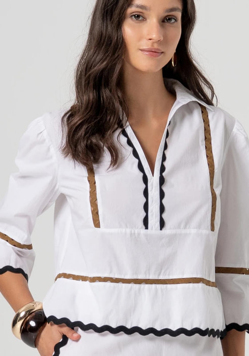 FRACOMINA camisa blanca con aplicaciones y vivos   en zig zag - 1