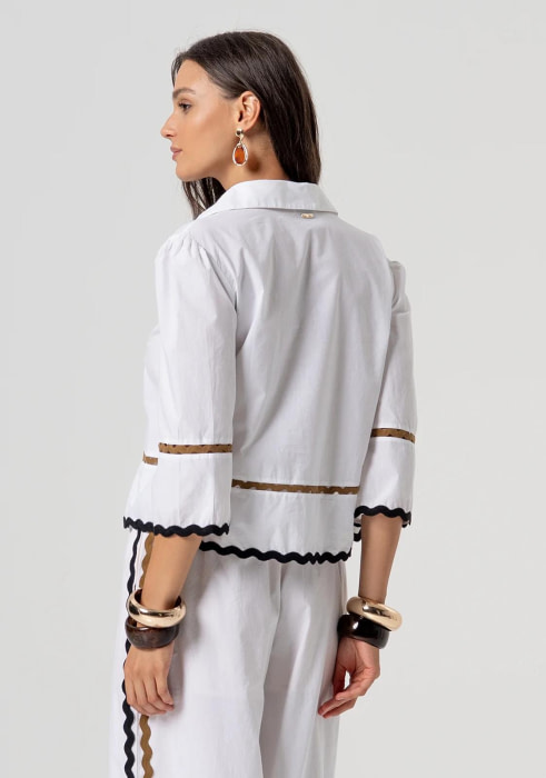 FRACOMINA camisa blanca con aplicaciones y vivos   en zig zag - 2