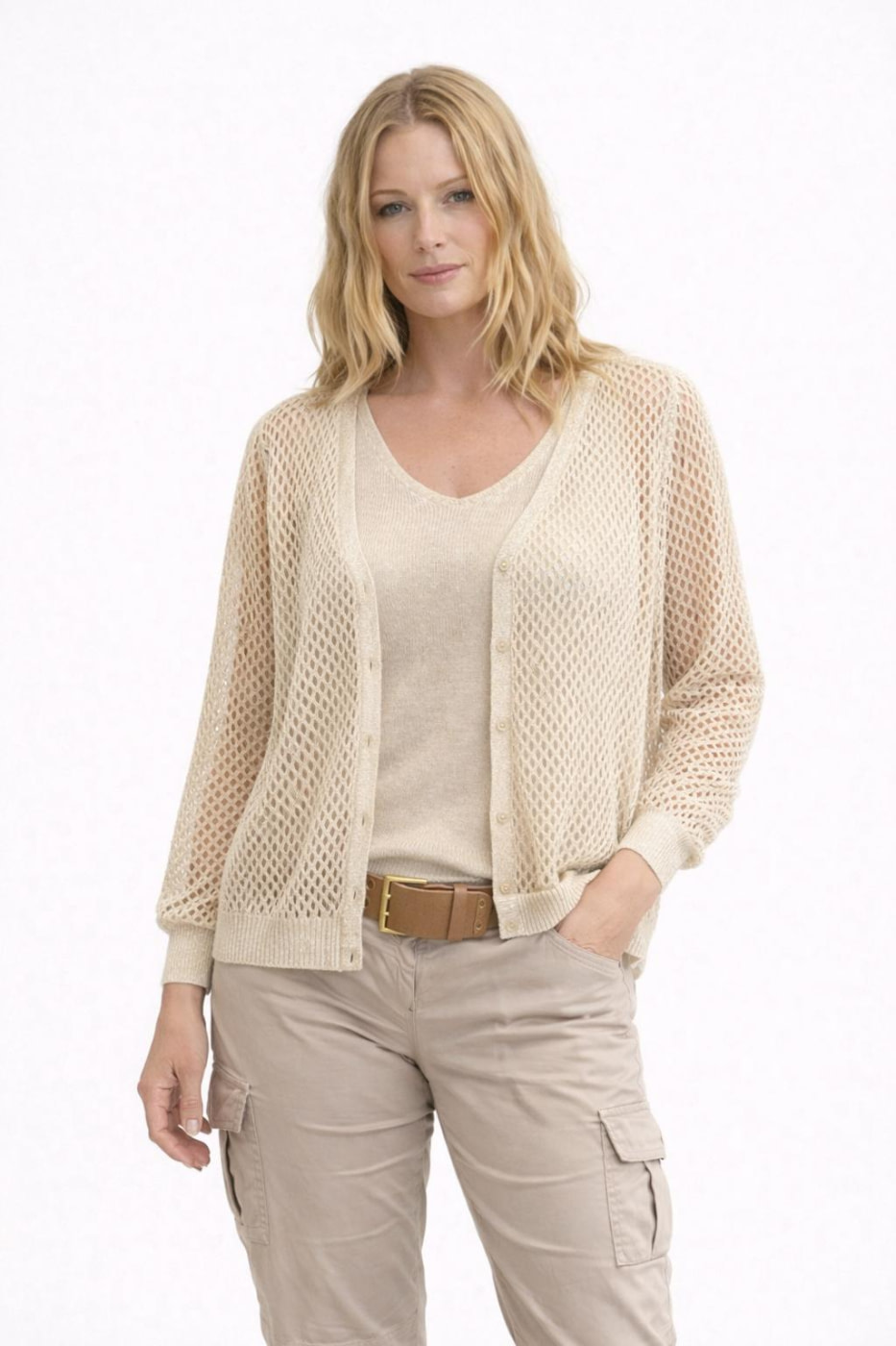 KOCCA chaqueta calada color beige y oro