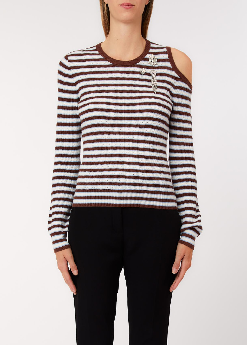 LIU.JO jersey rayas marrón, blanco y azul con  apertura en el hombro