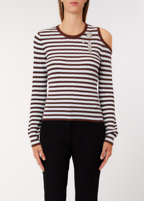 LIU.JO jersey rayas marrón, blanco y azul con  apertura en el hombro