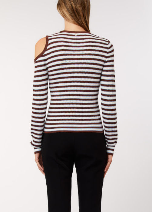 LIU.JO jersey rayas marrón, blanco y azul con  apertura en el hombro - 2