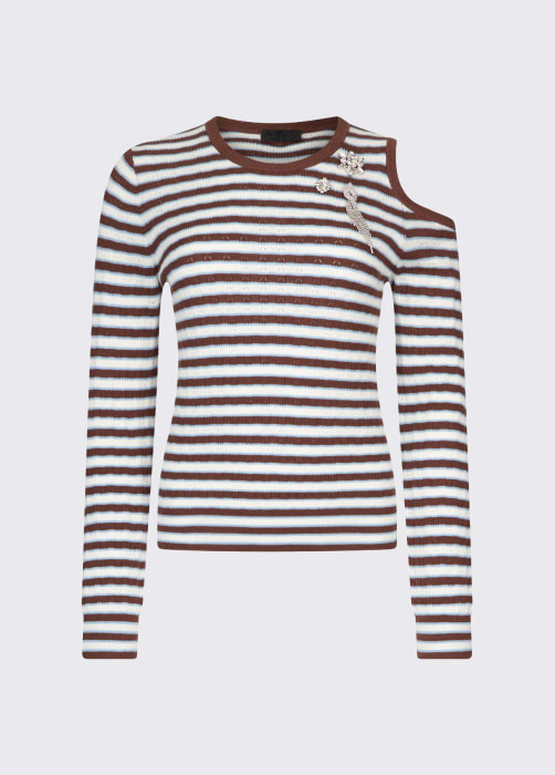 LIU.JO jersey rayas marrón, blanco y azul con  apertura en el hombro - 5
