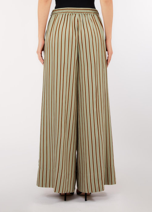 LIU.JO pantalón ancho con pinzas en rayas verde y  marrón - 2
