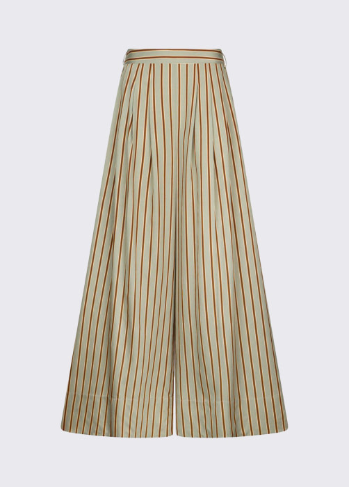 LIU.JO pantalón ancho con pinzas en rayas verde y  marrón - 5